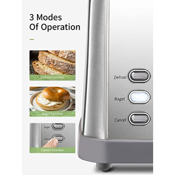 4 Slice Stainless Steel Toaster with Bagel Function and Warming Rack