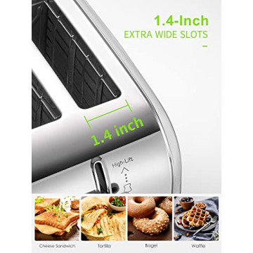 4 Slice Stainless Steel Toaster with Bagel Function and Warming Rack