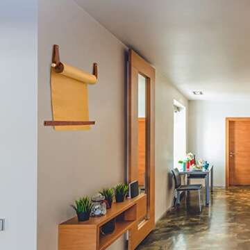 Lincia Wall-Mounted 12" Kraft Paper Roll Dispenser-Roller Kraft Paper Roll Display - Wall Decor/Butcher Paper Holder - Includes 30meter Kraft Paper Roll for Artwork, to-do Lists, Ideas Ideal for Home
