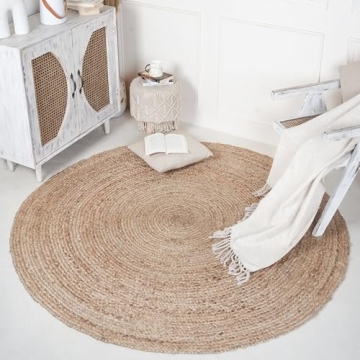 RAJRANG Round Jute Area Rug 6ft - Handwoven Farmhouse Charm Reversible Design Natural Fibers for Sty...