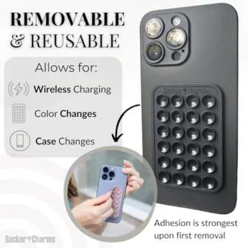 Removable and Reusable Adhesive, Silicone Suction Phone Case Mount, iPhone and Android Phone Accessory, Hands-Free Mirror Phone Holder, TikTok Videos, Sticky Grip, Patent Pending (BlackBerry)