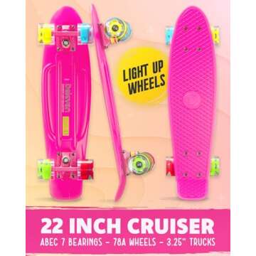 Deleven 22" Skateboard with Bright LED Wheels, Skate Tool, ABEC 7 Bearings - for Kids Beginners Adul...