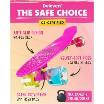 Deleven 22" Skateboard with Bright LED Wheels, Skate Tool, ABEC 7 Bearings - for Kids Beginners Adults