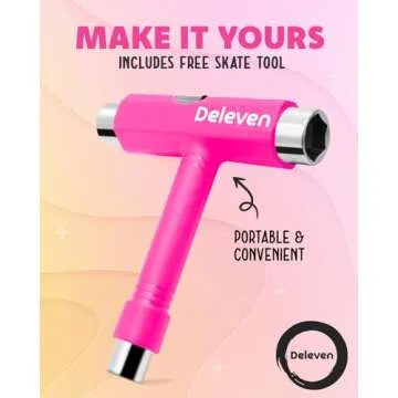 Deleven 22" Skateboard with Bright LED Wheels, Skate Tool, ABEC 7 Bearings - for Kids Beginners Adults