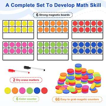 Magnetic Ten-Frame Set - Math Manipulatives Games for Kindergarten Elementary, 6 Ten Frames & 66 Mag...