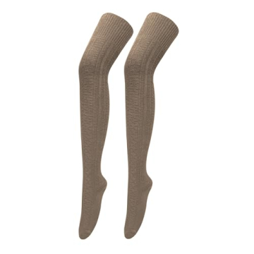 Bestjybt Cable Knit Thigh High Socks for Women