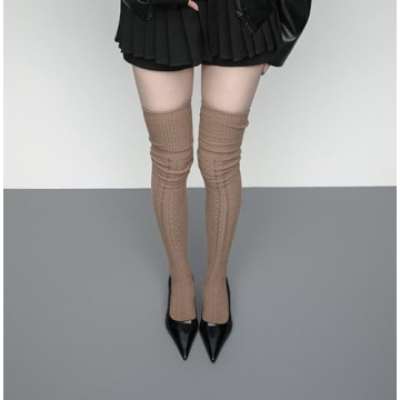 Bestjybt Cable Knit Thigh High Socks for Women