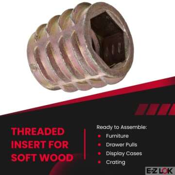 E-Z LOK Knife Threaded Insert for Soft Wood, Zinc Hex-Flush Thread Inserts M8-1.25 Internal Threads, 13mm Length Pack of 25
