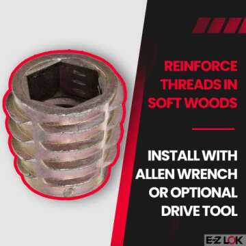 E-Z LOK Knife Threaded Insert for Soft Wood, Zinc Hex-Flush Thread Inserts M8-1.25 Internal Threads, 13mm Length Pack of 25