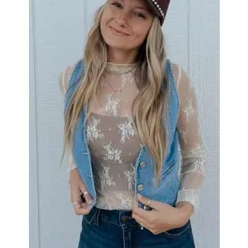 Flygo Sheer Lace Long Sleeve Top See Through Tops for Women Mock Neck Floral Blouses Shirts(Apricot-M)