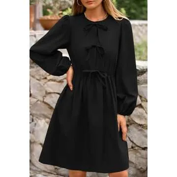 BTFBM Women's Casual Bow Tie Dress with Pockets 2025