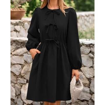 BTFBM Women's Casual Bow Tie Dress with Pockets 2025