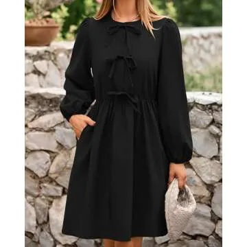 BTFBM Women's Casual Bow Tie Dress with Pockets 2025
