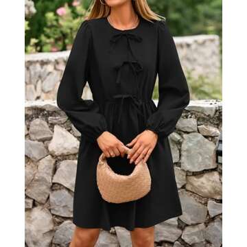 BTFBM Women's Casual Bow Tie Dress with Pockets 2025