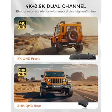 WOLFBOX G900 Rear View Mirror Camera - 4K Front and 2.5K Rear, 12’’ Touch Screen GPS