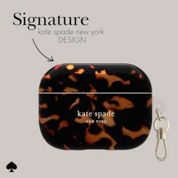 kate spade new york AirPods Pro Protective Case with Keychain Ring - Tortoiseshell, Compatible with AirPods Pro 2nd / 1st Generation