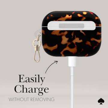 kate spade new york AirPods Pro Protective Case with Keychain Ring - Tortoiseshell, Compatible with AirPods Pro 2nd / 1st Generation