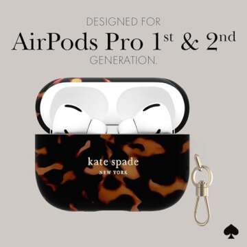 kate spade new york AirPods Pro Protective Case with Keychain Ring - Tortoiseshell, Compatible with AirPods Pro 2nd / 1st Generation