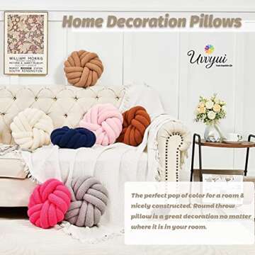 Uvvyui Knot Pillows, 14 Inch Decorative Throw Pillows Round Pillows Cushion, Soft Handmade Knotted Ball Pillow Plush Cushion Home Decor for Bed Couch Living Room (Ivory, 14 Inch)