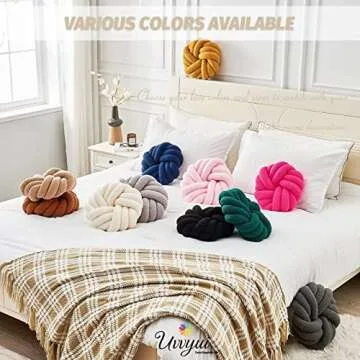 Uvvyui Knot Pillows, 14 Inch Decorative Throw Pillows Round Pillows Cushion, Soft Handmade Knotted Ball Pillow Plush Cushion Home Decor for Bed Couch Living Room (Ivory, 14 Inch)