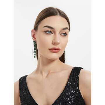 UDYLGOON Cubic Zirconia Bride Wedding Earrings Chandelier Long Dangle Earrings for Pageant Prom (Green)