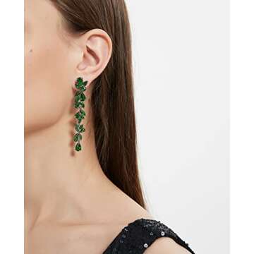 UDYLGOON Cubic Zirconia Bride Wedding Earrings Chandelier Long Dangle Earrings for Pageant Prom (Green)