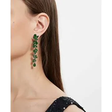 UDYLGOON Cubic Zirconia Bride Wedding Earrings Chandelier Long Dangle Earrings for Pageant Prom (Green)