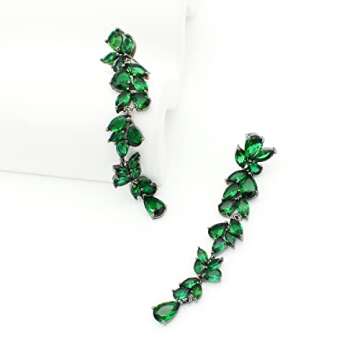 UDYLGOON Cubic Zirconia Bride Wedding Earrings Chandelier Long Dangle Earrings for Pageant Prom (Green)