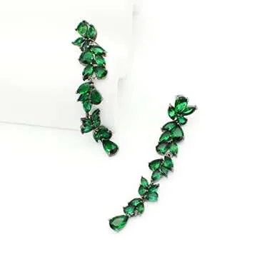 UDYLGOON Cubic Zirconia Bride Wedding Earrings Chandelier Long Dangle Earrings for Pageant Prom (Green)