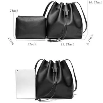 Bucket Bags for Women, Drawstring Bucket Purses 2 Pieces Sets Small Crossbody Purse with Cosmetic Makeup Bags