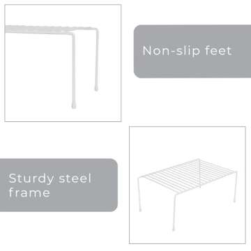 Smart Design Cabinet Storage Shelf Rack - Set of 6 - Medium - 8.5 x 13.25 Inch - Non-Slip Feet - Steel Metal Frame - Rust Resistant Coating - Cup, Dish, Counter & Pantry Organization - Kitchen - White