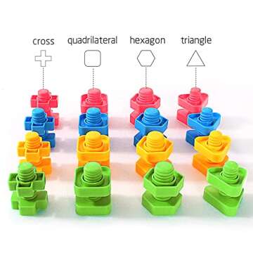 TOMYOU 32 pcs Shapes Nuts and Bolts Stacking Toys - STEM Color Sorting Learning Games - Montessori B...