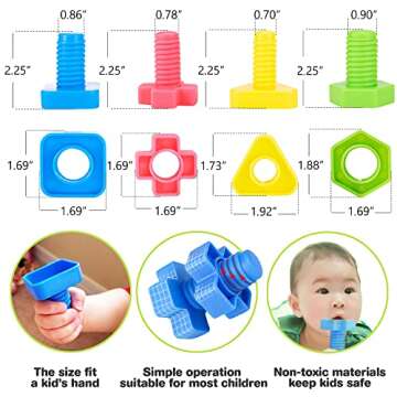 TOMYOU 32 pcs Shapes Nuts and Bolts Stacking Toys - STEM Color Sorting Learning Games - Montessori Building Kids Matching Game for Preschoolers - Construction Fine Motor Skills for Kids
