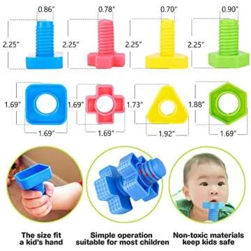TOMYOU 32 pcs Shapes Nuts and Bolts Stacking Toys - STEM Color Sorting Learning Games - Montessori Building Kids Matching Game for Preschoolers - Construction Fine Motor Skills for Kids