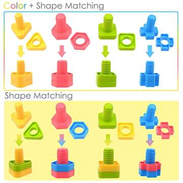 TOMYOU 32 pcs Shapes Nuts and Bolts Stacking Toys - STEM Color Sorting Learning Games - Montessori Building Kids Matching Game for Preschoolers - Construction Fine Motor Skills for Kids