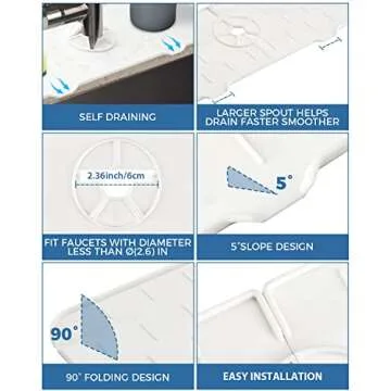 Kitchen Sink Splash Guard - Silicone Faucet Handle Drip Catcher Tray, Dish Soap Dispenser and Sponge Holder Mat Behind Faucet, Kitchen Guard Gadgets Sink Accessories for Kitchen Counter and Bathroom