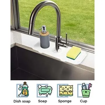 Kitchen Sink Splash Guard - Silicone Faucet Handle Drip Catcher Tray, Dish Soap Dispenser and Sponge Holder Mat Behind Faucet, Kitchen Guard Gadgets Sink Accessories for Kitchen Counter and Bathroom