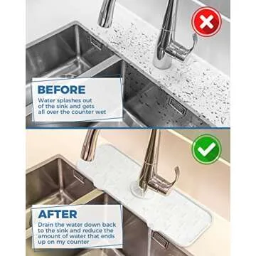 Kitchen Sink Splash Guard - Silicone Faucet Handle Drip Catcher Tray, Dish Soap Dispenser and Sponge Holder Mat Behind Faucet, Kitchen Guard Gadgets Sink Accessories for Kitchen Counter and Bathroom