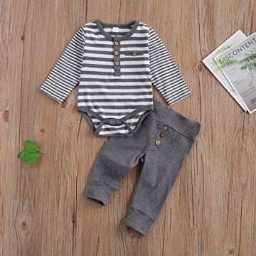 2Pcs/Set Newborn Baby Boys Outfit Long Sleeve Striped Bodysuit Romper Solid Pants Fall Winter Clothes