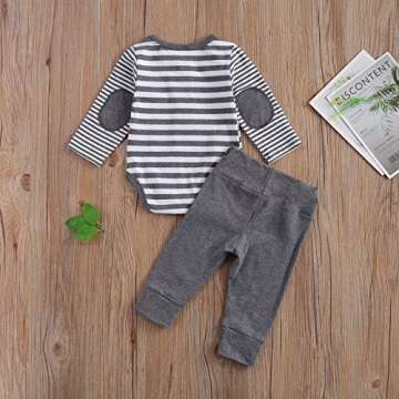 2Pcs/Set Newborn Baby Boys Outfit Long Sleeve Striped Bodysuit Romper Solid Pants Fall Winter Clothes