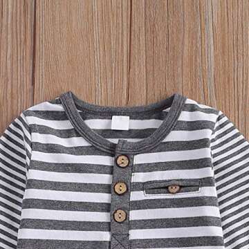 2Pcs/Set Newborn Baby Boys Outfit Long Sleeve Striped Bodysuit Romper Solid Pants Fall Winter Clothes