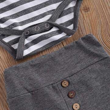 2Pcs/Set Newborn Baby Boys Outfit Long Sleeve Striped Bodysuit Romper Solid Pants Fall Winter Clothes