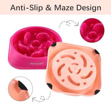 MateeyLife Slow Feeder Dog Bowls 2PCS, Anti-Choking Puzzle Dog Food Bowls, Anti-Slip Interactive Dog Feeding Bowls That Slow Down Eating, Bloat Stop Maze Dog Dishes for All Breeds Pets Pink&Purple