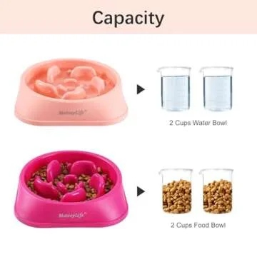 MateeyLife Slow Feeder Dog Bowls 2PCS, Anti-Choking Puzzle Dog Food Bowls, Anti-Slip Interactive Dog Feeding Bowls That Slow Down Eating, Bloat Stop Maze Dog Dishes for All Breeds Pets Pink&Purple