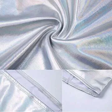 Fenyong Women's Metallic Shiny Off Shoulder Crop Top + Silver Skirt Two Piece Rave Outfits Set