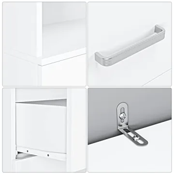 Stylish FOTOSOK 71" White Bookshelf with Drawers