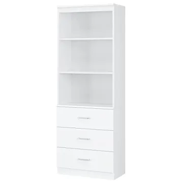 Stylish FOTOSOK 71" White Bookshelf with Drawers