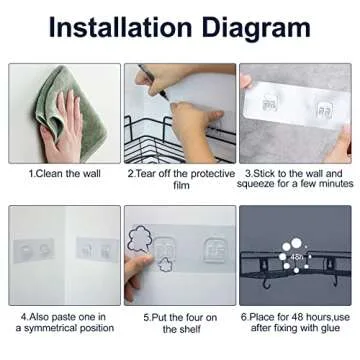 Huryfox Corner Shower Caddy Bathroom Organizer Shower Shelf with Hooks, Adhesive Shower Shelves, Wall Mounted Shampoo Holder, 2 Pack Shower Racks for Inside Shower, Black