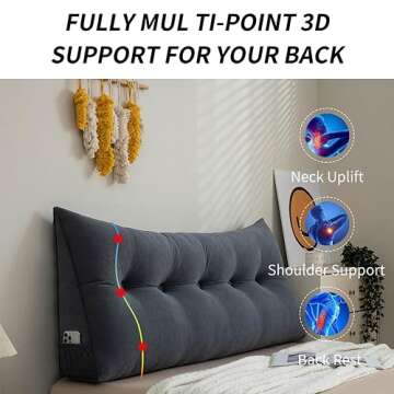 SRXBYWS Headboard Pillow Queen,Queen Size Backrest Pillow,Wedge Headboard Pillow Queen,Backrest Positioning Support Pillow,Removable Pillow Cover,Chenille Fabric,-Beige（Queen-59"*9"*23.6"