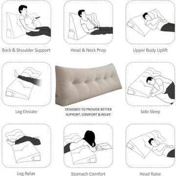 SRXBYWS Headboard Pillow Queen,Queen Size Backrest Pillow,Wedge Headboard Pillow Queen,Backrest Positioning Support Pillow,Removable Pillow Cover,Chenille Fabric,-Beige（Queen-59"*9"*23.6"